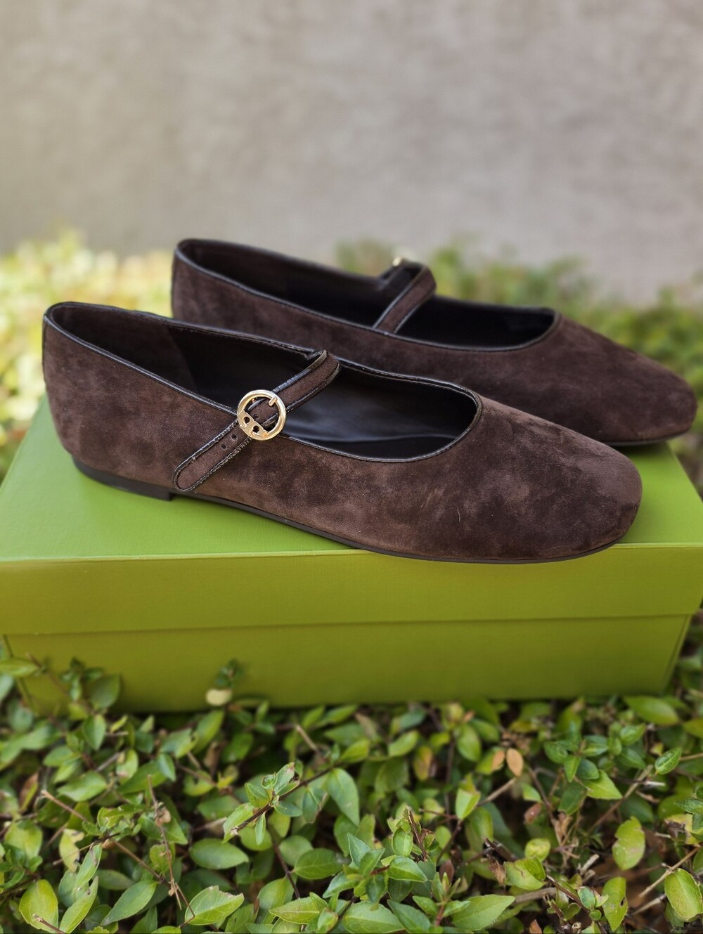 Tory Burch Selby Mary Jane Ballet Flats Royal Suede Dark Brown 8 New
